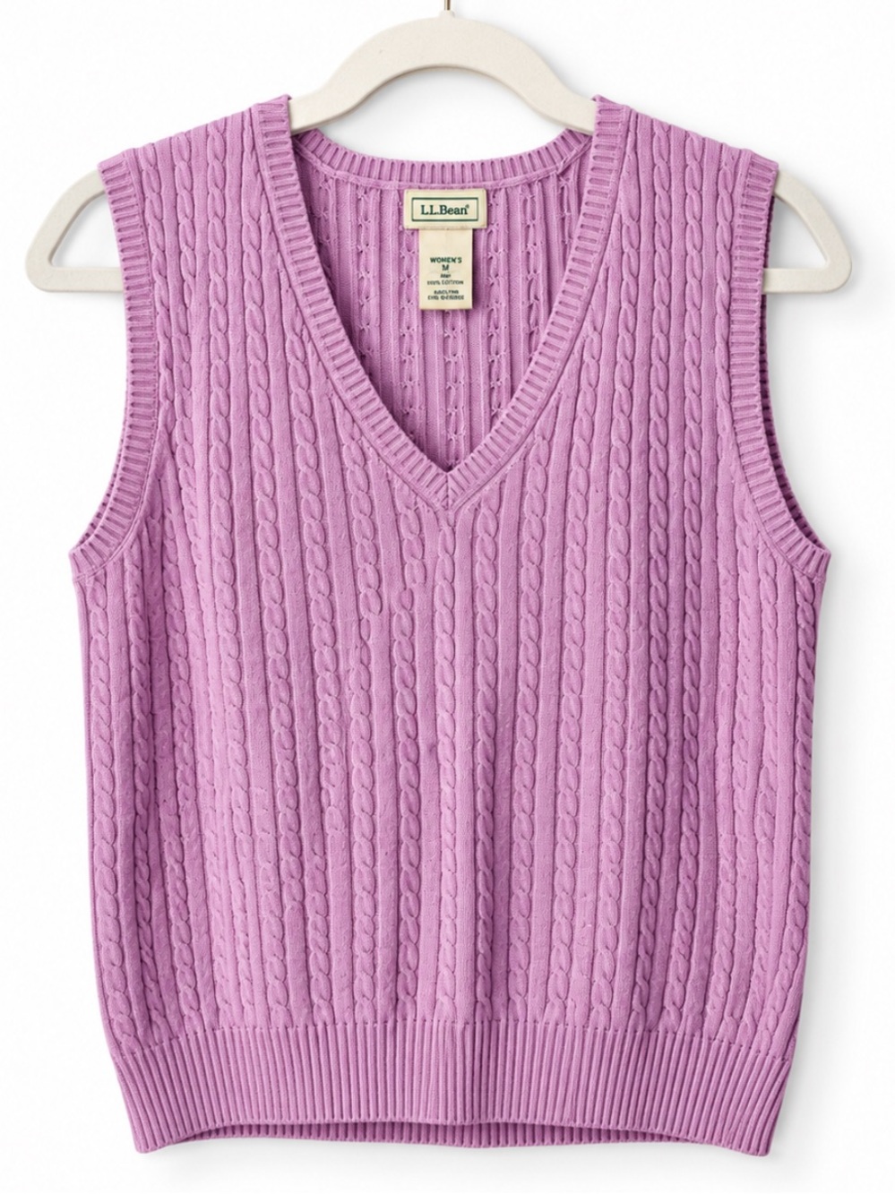 L.L.Bean Cashmere Cotton Cable Knit V-Neck Vest Purple Medium